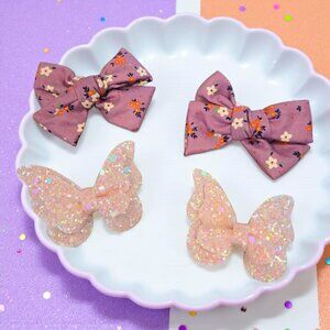 Purple Floral Butterfly Hair Bow Set